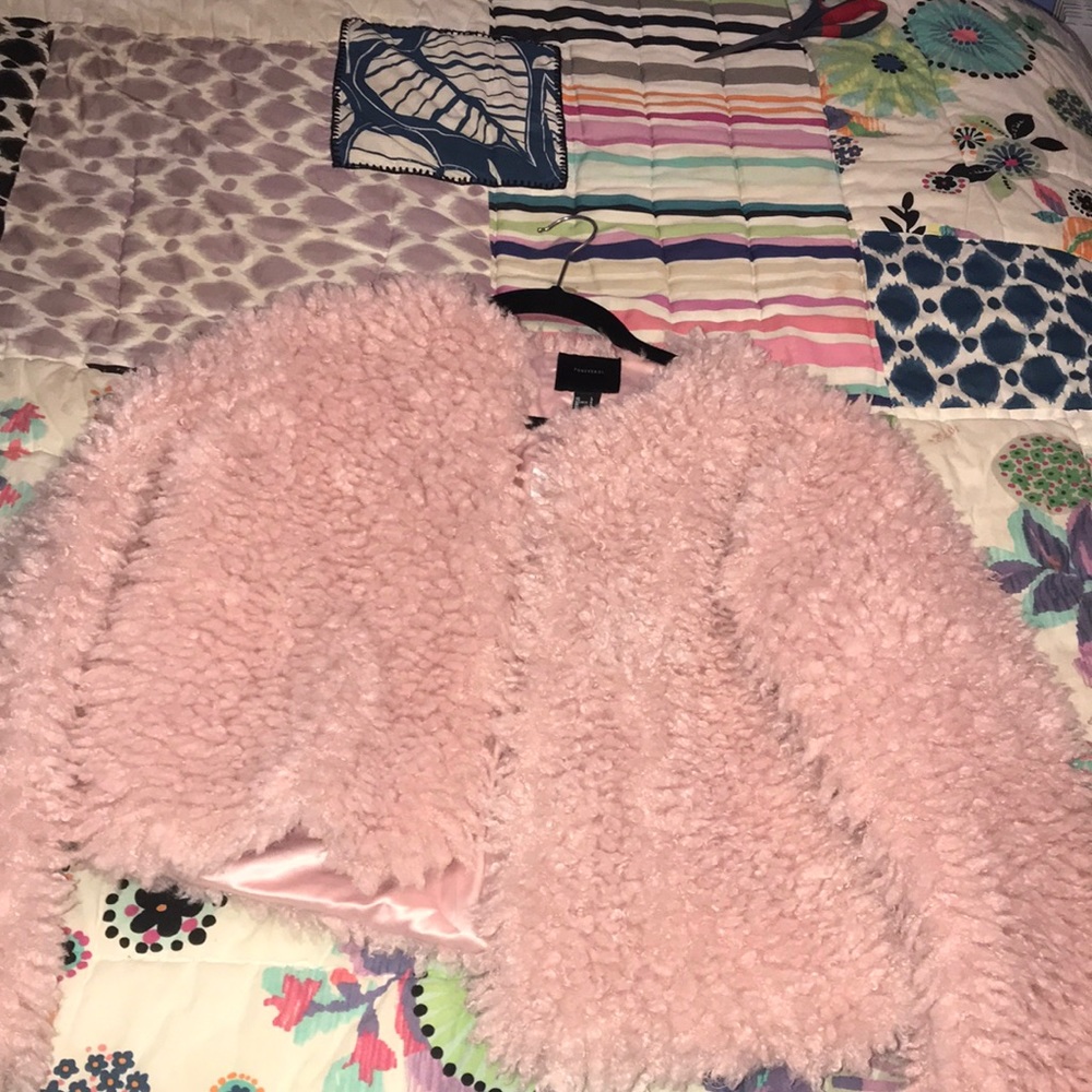 cropped pink fluffy sweater NWT